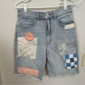 Anthropologie Pilcro Ultra High Rise Patchwork Denim Bermuda Shorts Size 27